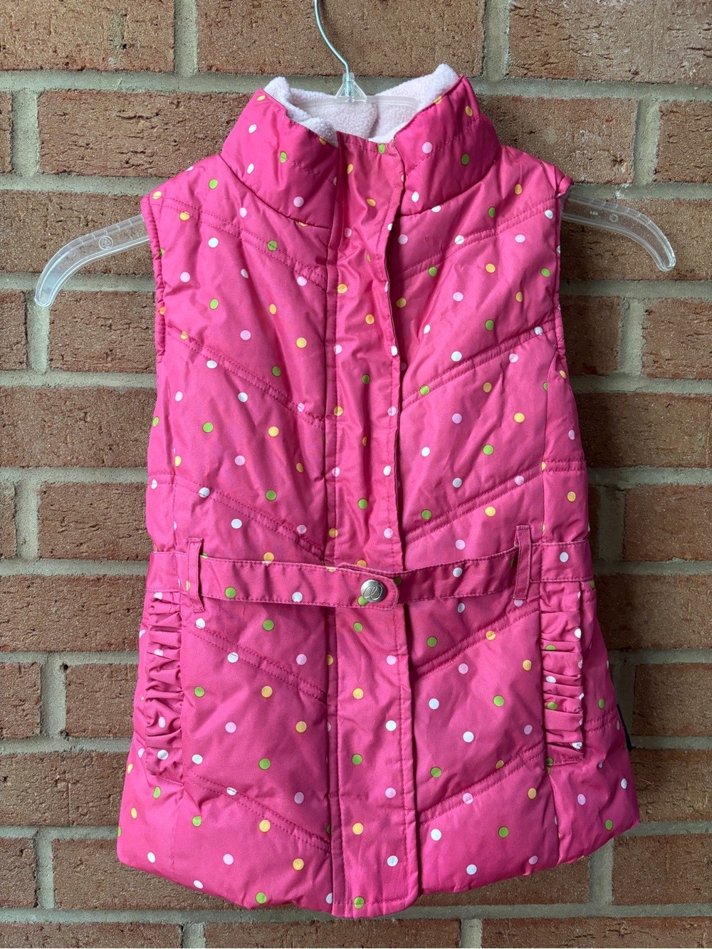 Weatherproof Girls Size 6 Pink Polka Dot Quilted Puffer Vest Fleece Lined